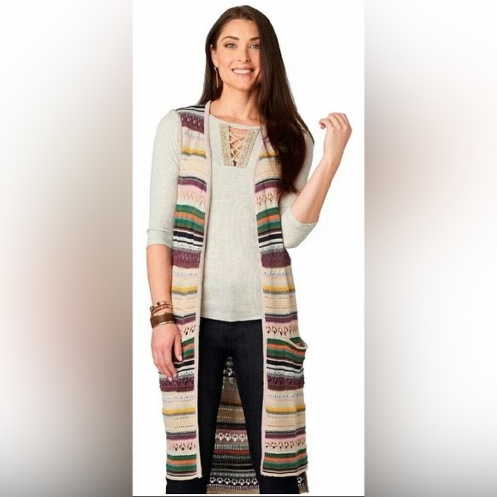 Democracy Open-Knit Striped Top L